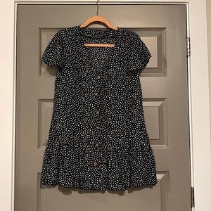 Black with white petal shaped design mini dress